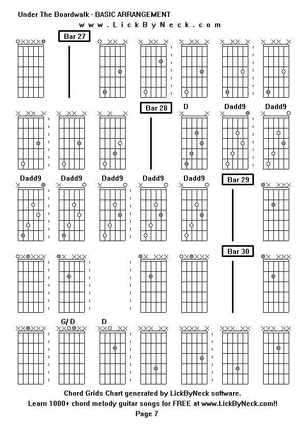 Chord Grids Chart of chord melody fingerstyle guitar song-Under The Boardwalk - BASIC ARRANGEMENT,generated by LickByNeck software.